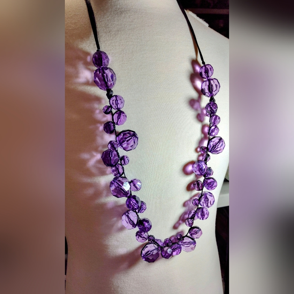 Purple Lovers Long Faceted Beaded Necklace NWOT
